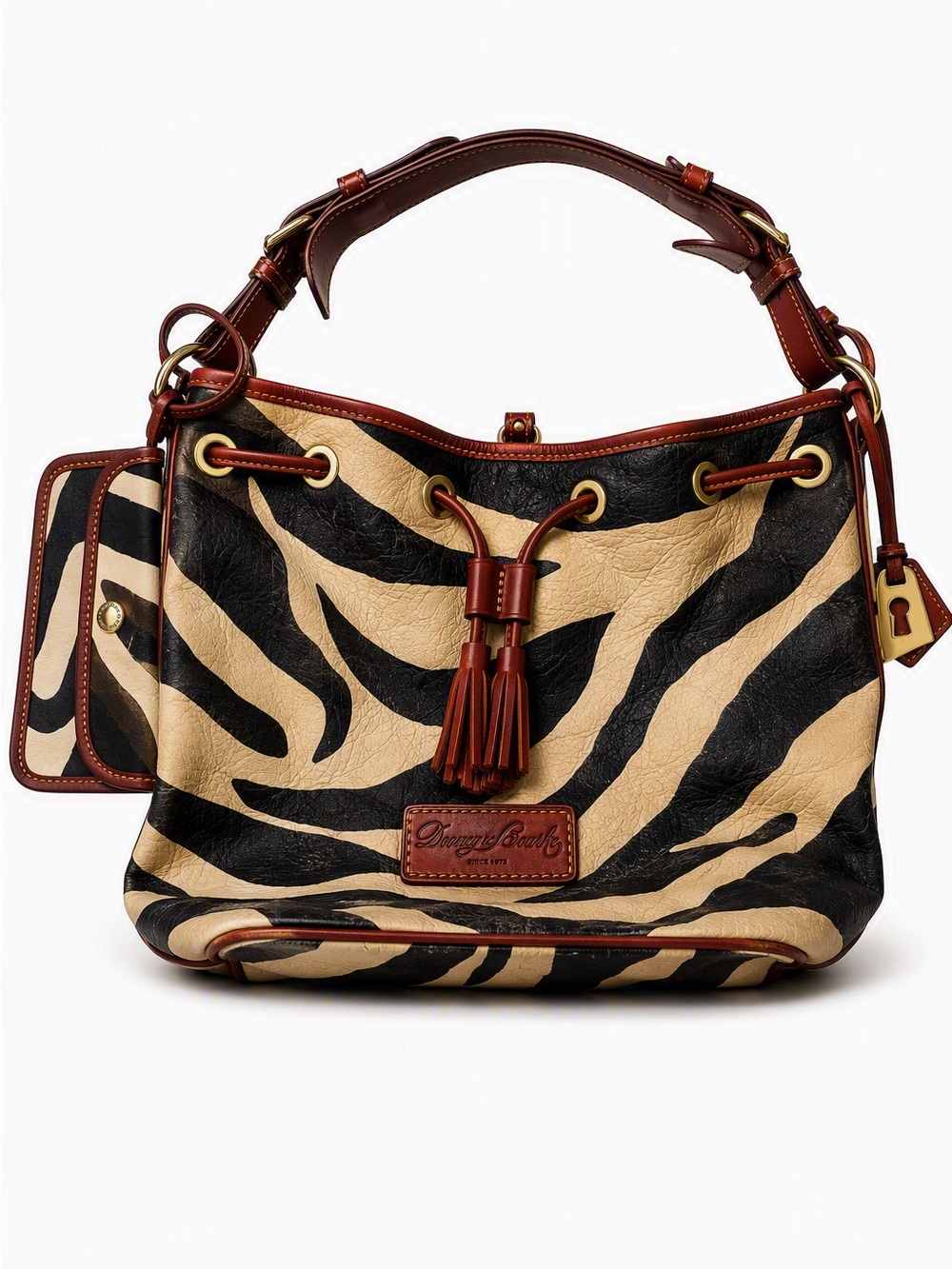Dooney & Bourke Zebra-Print Drawstring Shoulder Bag - Black & Tan